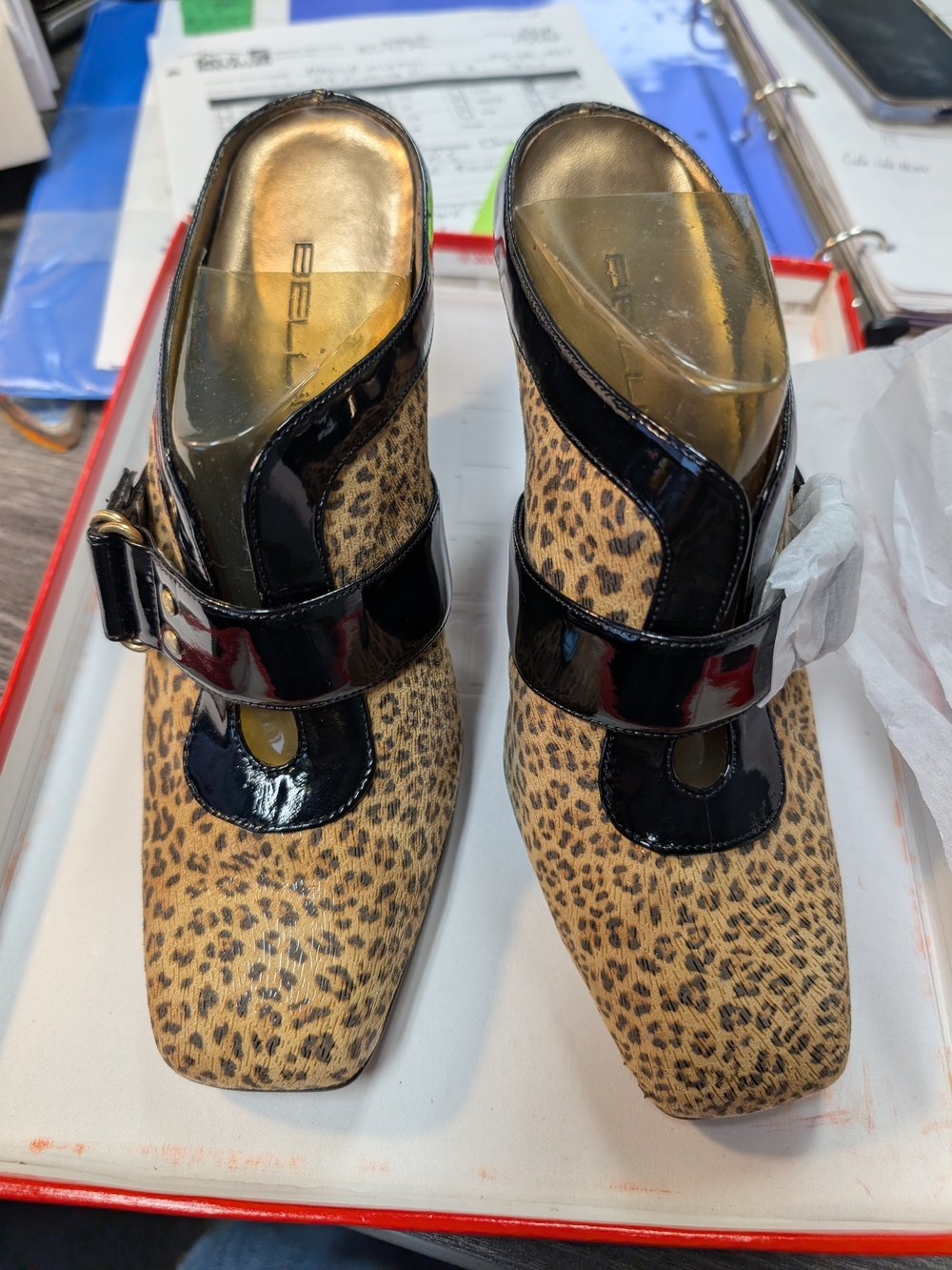 Bellini Leopard Print Mules with Black Patent Trim NWOT